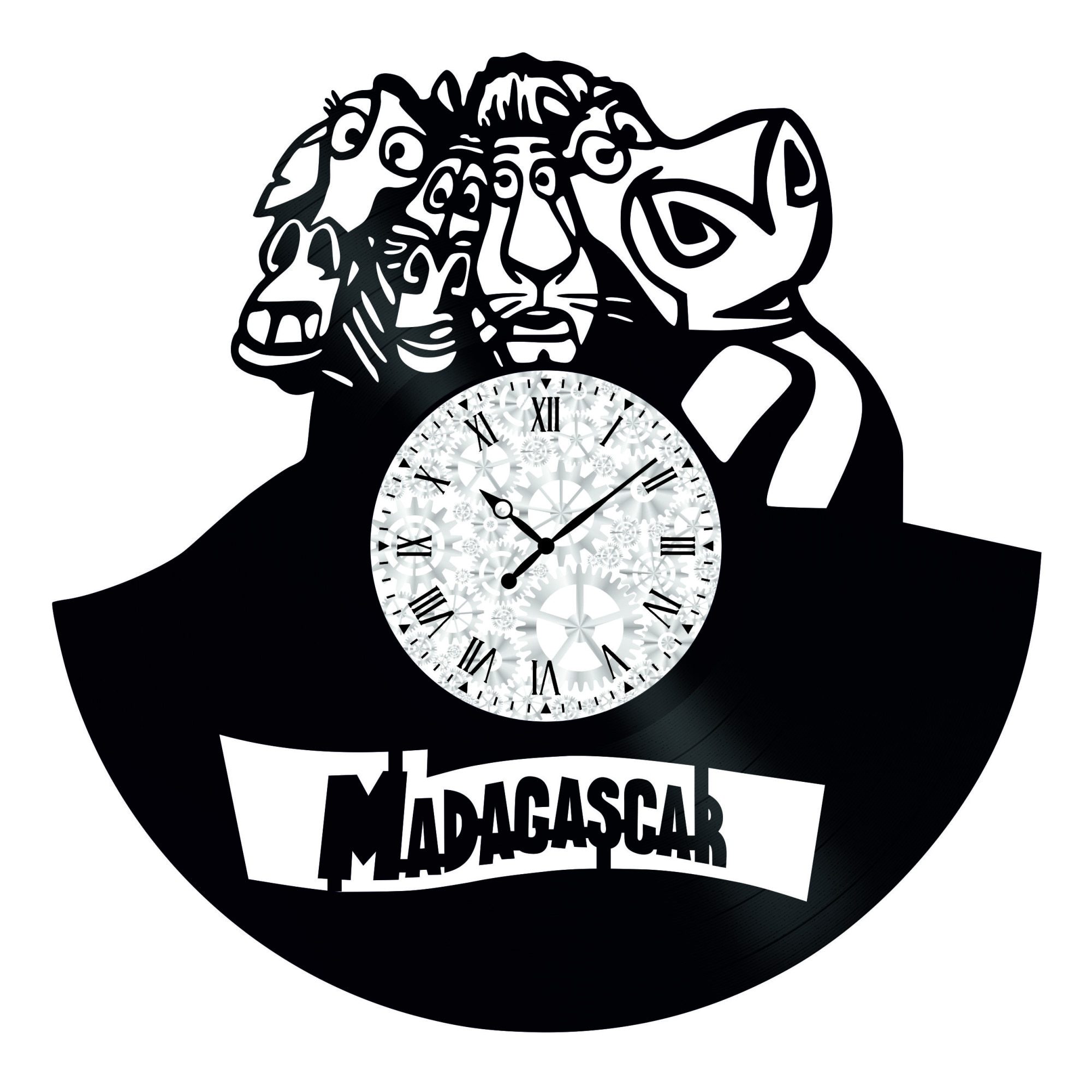 Ceas de perete Vintage din Vinyl - Revival Vinyl Wall Clock Madagascar Desene Animate