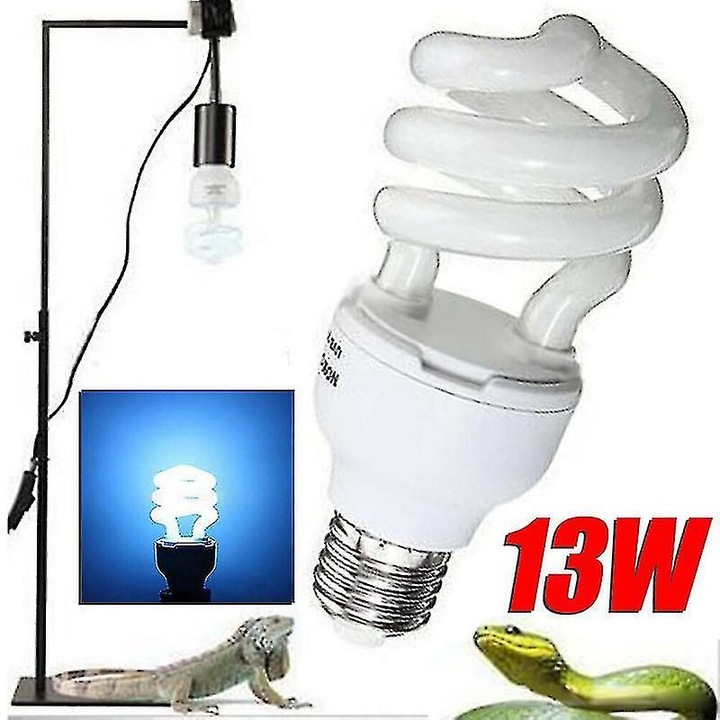 Lampa UVB pentru reptile 13/26W, 5.0/10.0, sticla, alba, compacta