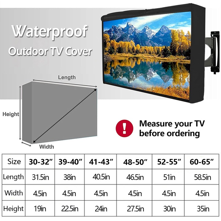 Husa protectie TV exterior 41-43 inch, rezistenta la apa, cu fermoare laterale si buzunar telecomanda, 42x26.5x4.5cm