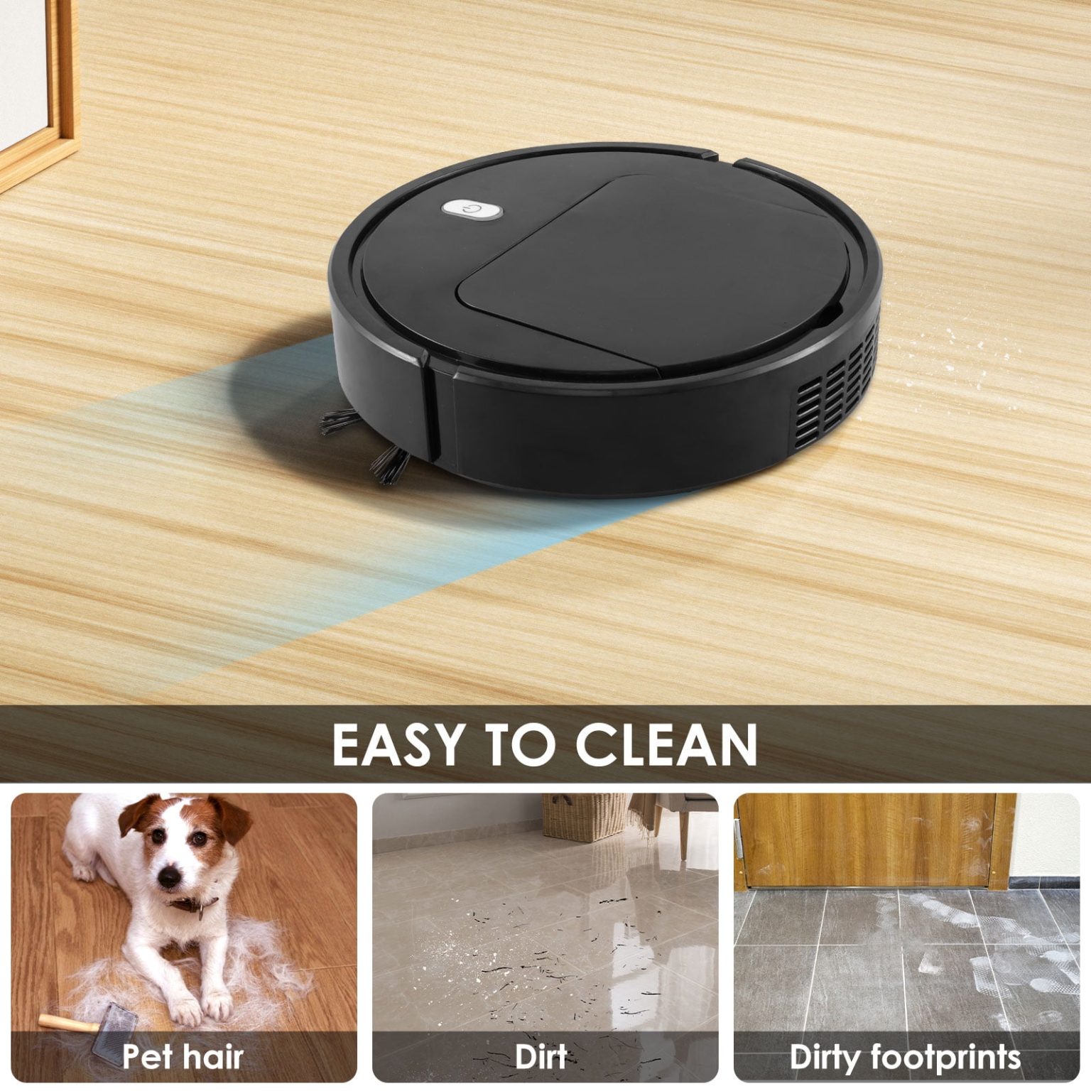 Aspirator robot multifunctional cu mop, negru, 25x6cm