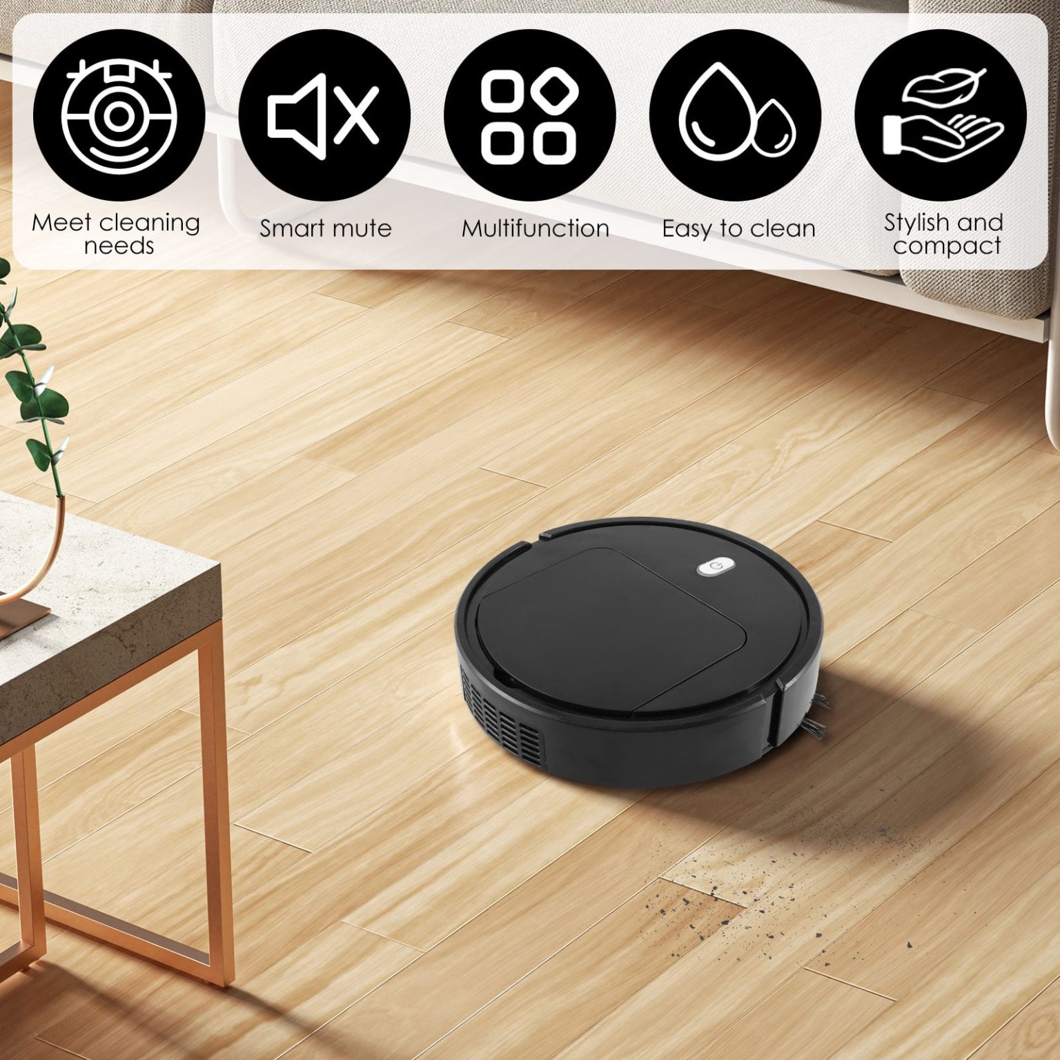 Aspirator robot multifunctional cu mop, negru, 25x6cm
