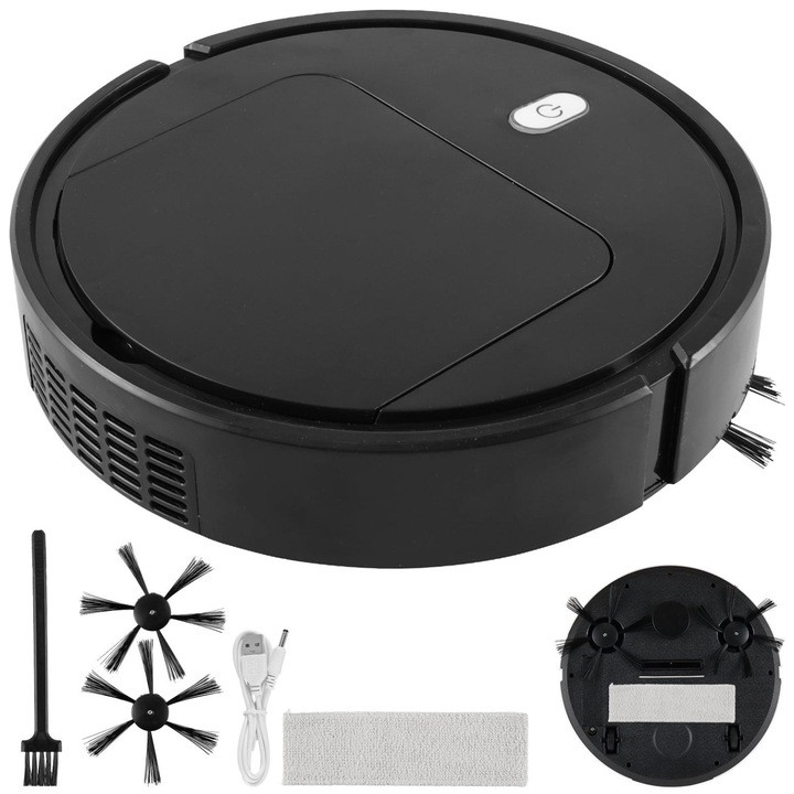 Aspirator robot multifunctional cu mop, negru, 25x6cm