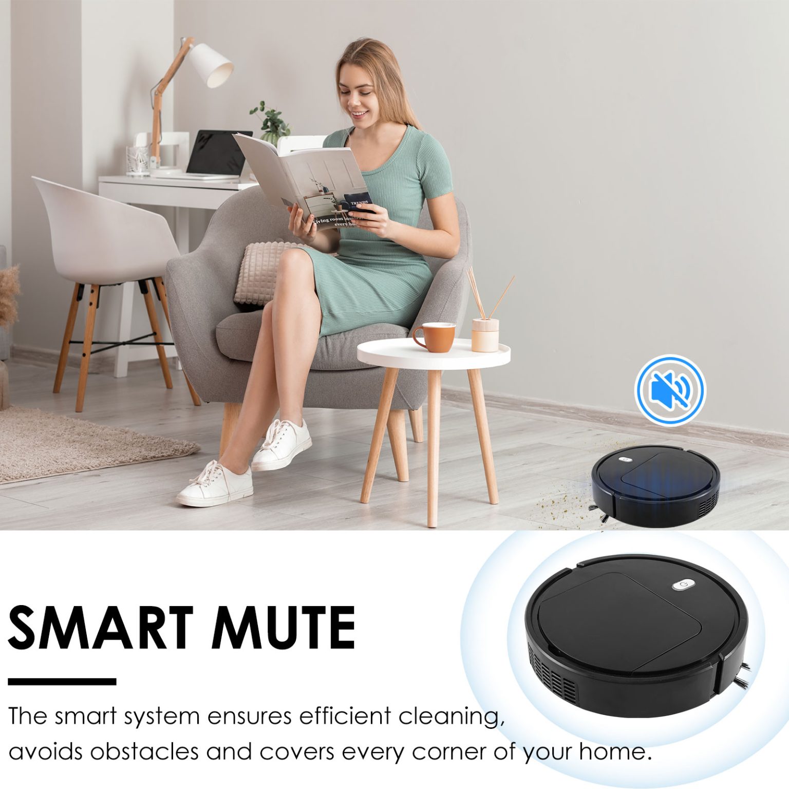 Aspirator robot multifunctional cu mop, negru, 25x6cm