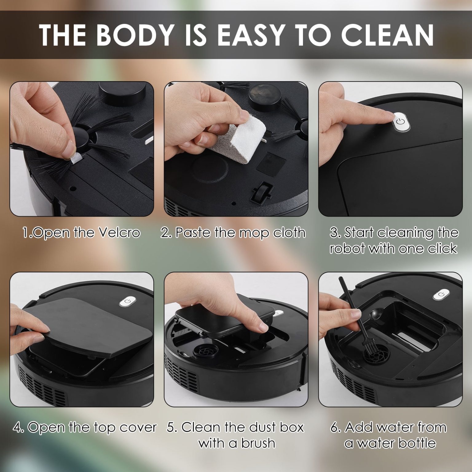 Aspirator robot multifunctional cu mop, negru, 25x6cm