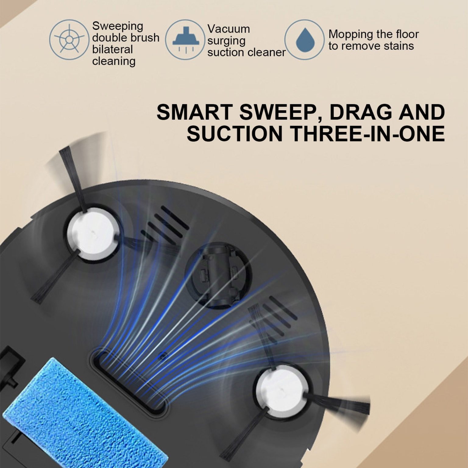 Aspirator robot multifunctional, 3 in 1, silentios, ultra subtire, alb, 5.5cm, 90-120m²