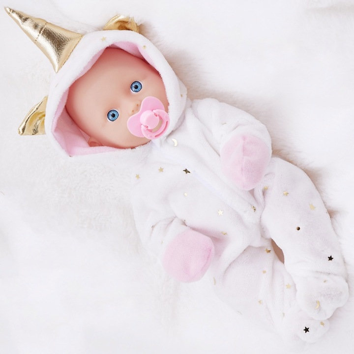 Papusa Reborn YANYXR, realista, 28cm, alba, cu haine detasabile