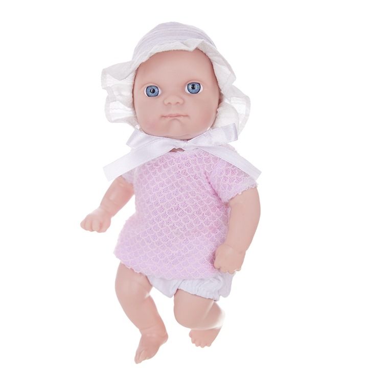 Papusa bebelus YANYXR vinyl 20x8cm cu salopeta si palarie