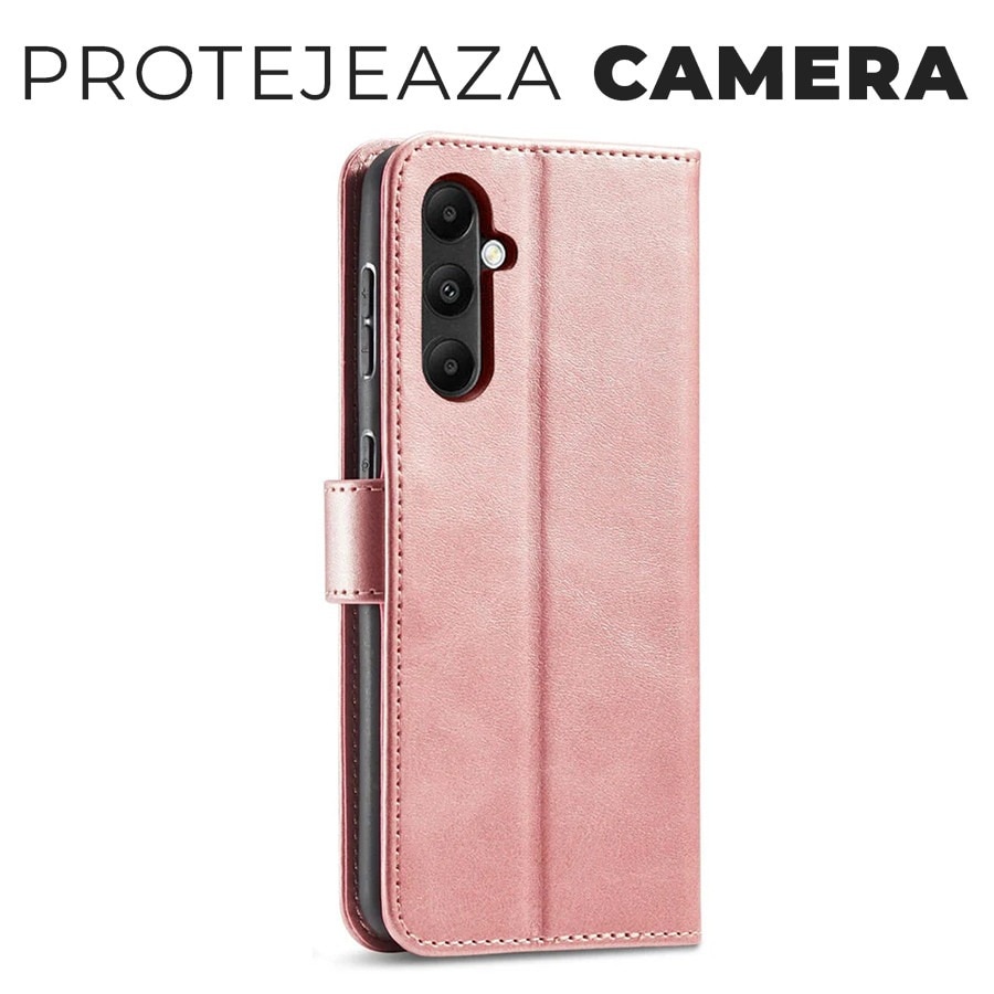 Husa pentru Samsung Galaxy S25 5G Daden® Wallet Flip Leather, Tip Carte, Antisoc, Inchidere magnetica, Buzunar card, Calitate Premium, Auriu rose