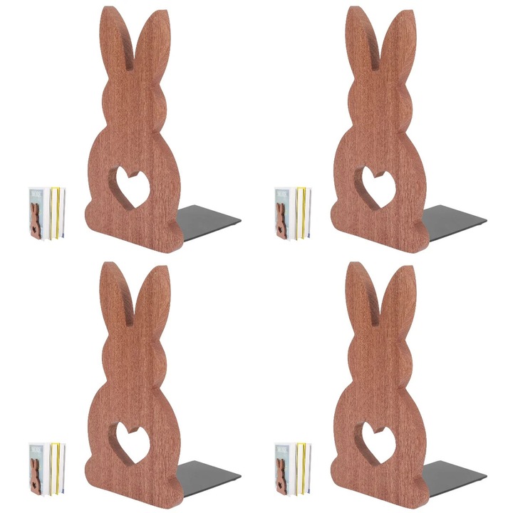 Set 4 opritoare carti lemn iepure auriu 15x10x12cm