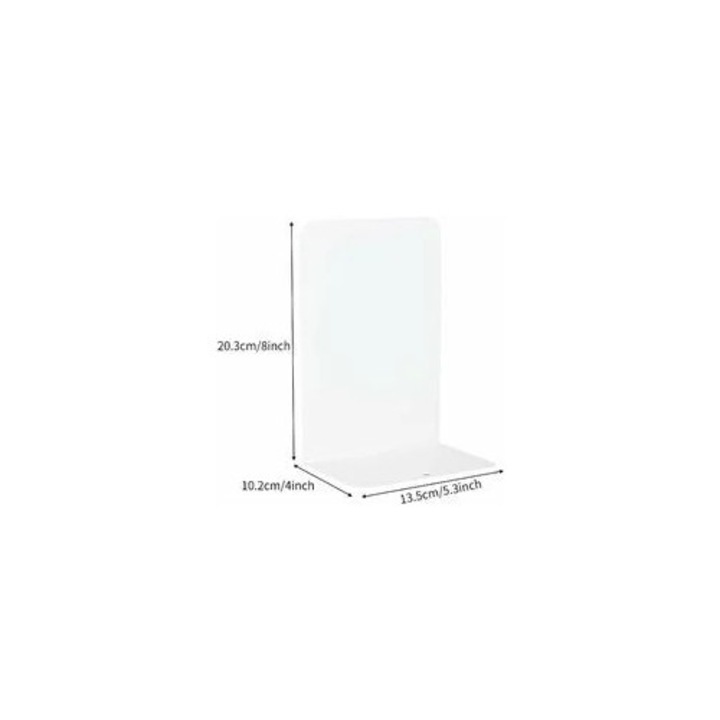 Set 6 suporturi metalice albe pentru carti, antiderapante, 21.5x10x13.5cm