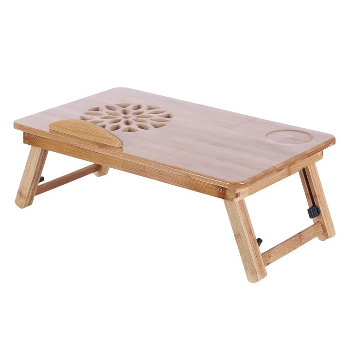 Birou pliabil din bambus YANYXR, reglabil, 49.5x30x18cm, fara sertar, natural