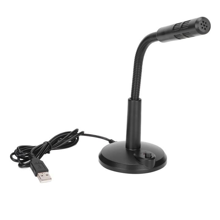 YANYXR USB asztali mikrofon, körsugárzó, fekete, 140cm, némító gombbal