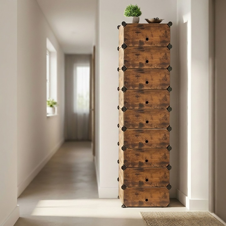 Relaxdays cipőtartó, moduláris rendszer, barna-fekete, 176x43x34cm
