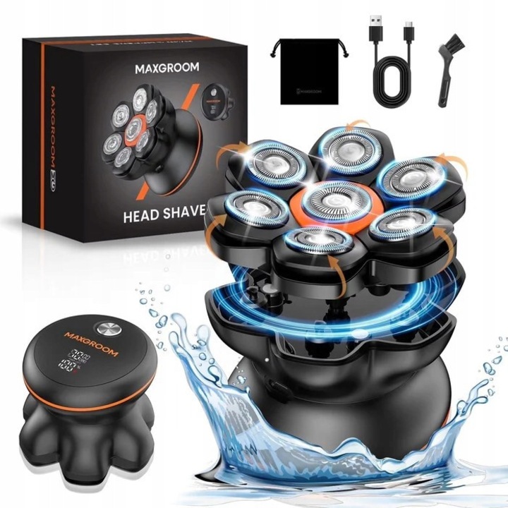 Електрическа самобръсначка MAXGROOM JK-1688, 7 гъвкави глави, черна, 9.96x9.96x10.49см