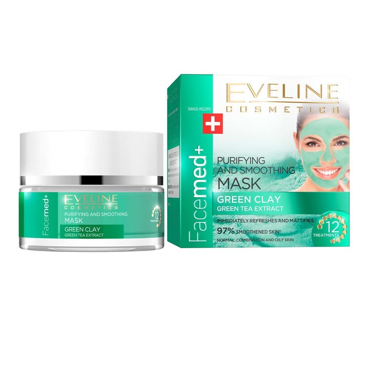 Masca purifiere si netezire Eveline Facemed Green Clay 50 ml