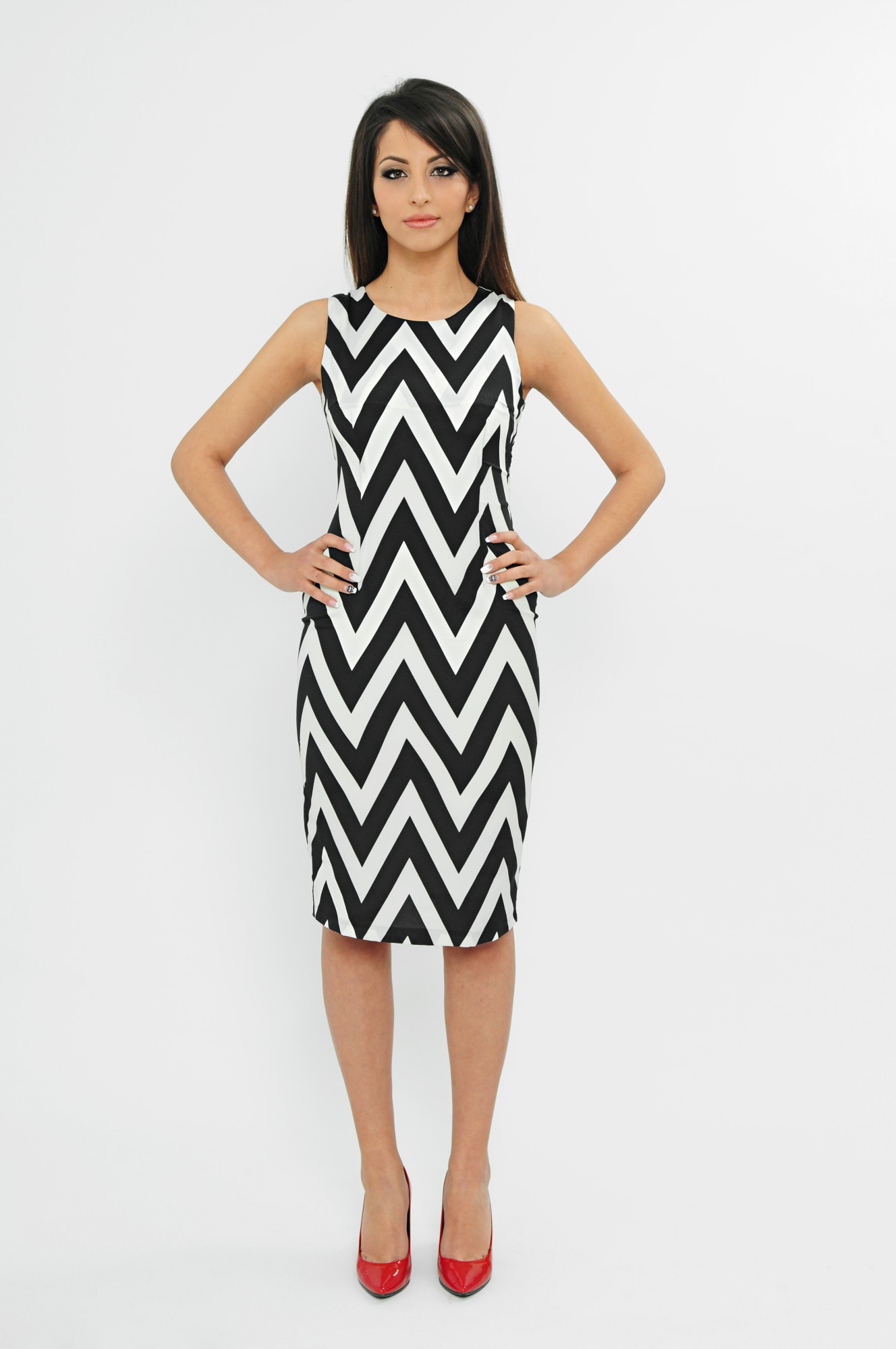 Rochie din matase MARYETT Manhattan, Negru/Alb