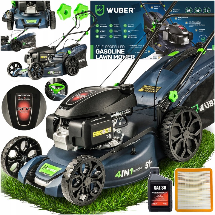 Косачка Wuber, двигател Honda 5,7 к.с., 70 л, регулиране 30-80 мм, 166x104x56 см
