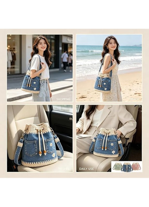 Geanta dama crosetata, vintage, denim, 2027, 30x25cm