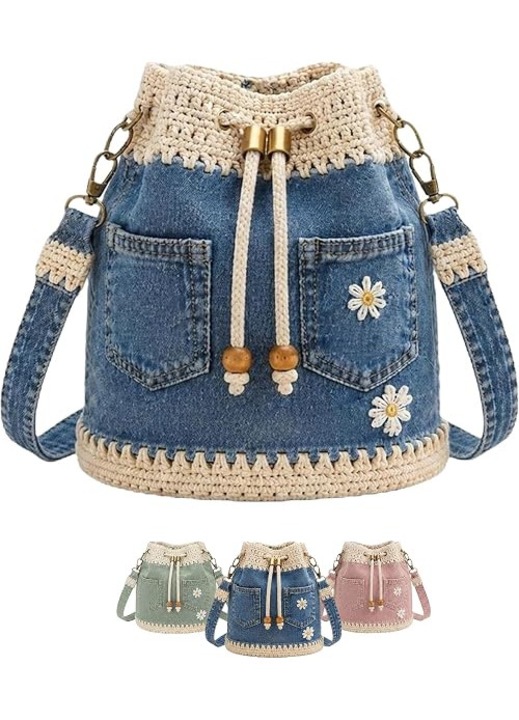 Geanta dama crosetata, vintage, denim, 2027, 30x25cm