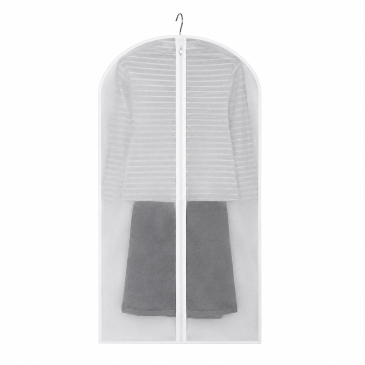 Set 5 Huse pentru Depozitare Haine, Netesut, Rezistent la praf, 60 x 120 cm, Transparent/Alb
