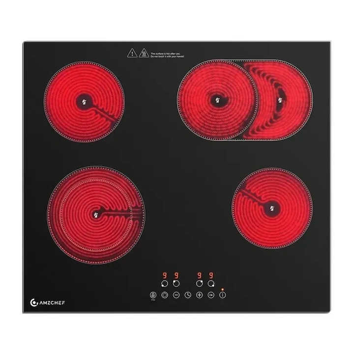 Plita electrica alba 2 ochiuri cu control separat temperatura termostatata reglabila in 5 trepte, protectie supraincalzire picioruse reglabile antiaderente, alba