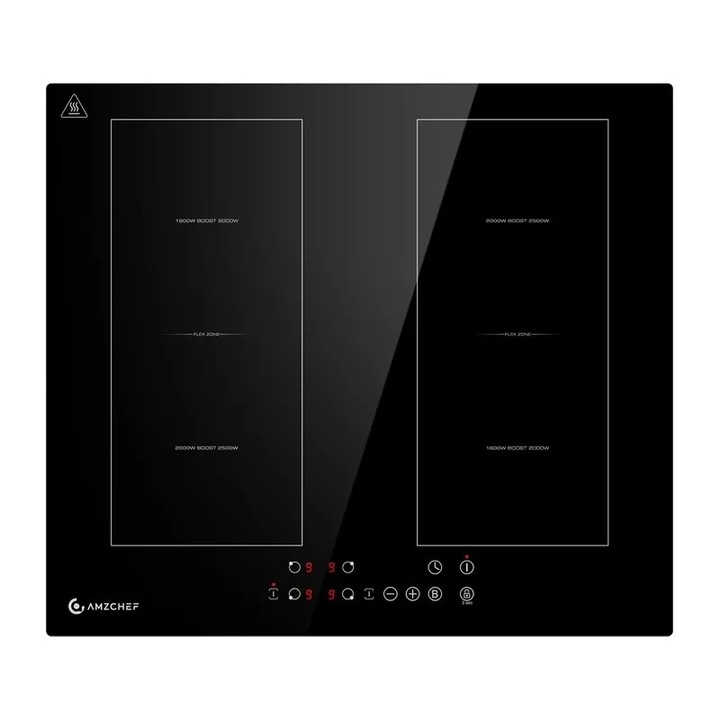 Plita incorporabila vitroceramica Haeger VH-002.003A, 3000 W, Touch, Blocare acces copii, 2 zone de gatit, Neagra