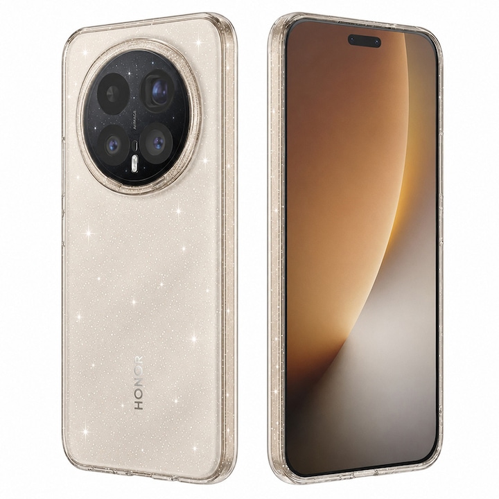 Калъф за Honor Magic8 Pro с течни кристали и брокат, прозрачен