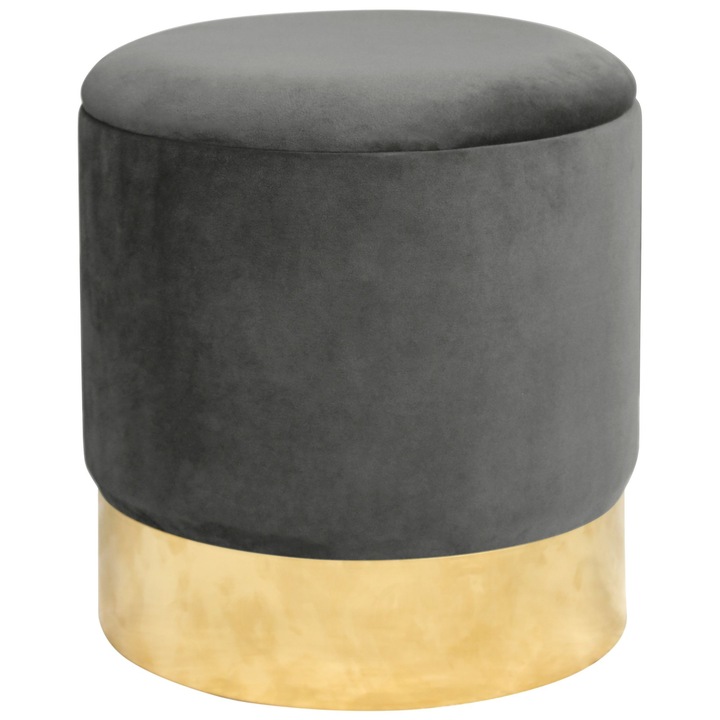 Taburet cu Depozitare AKORD din Catifea GOLDEN Gri cu Baza Aurie, Material Catifea, Greutate Maxima Suportata 80 kg, Culoare Corp Auriu, Pouf cu Spatiu de Depozitare, Design Modern, Functional si Estetic, Utilizare Versatila, Solutie Practica pentru Casa