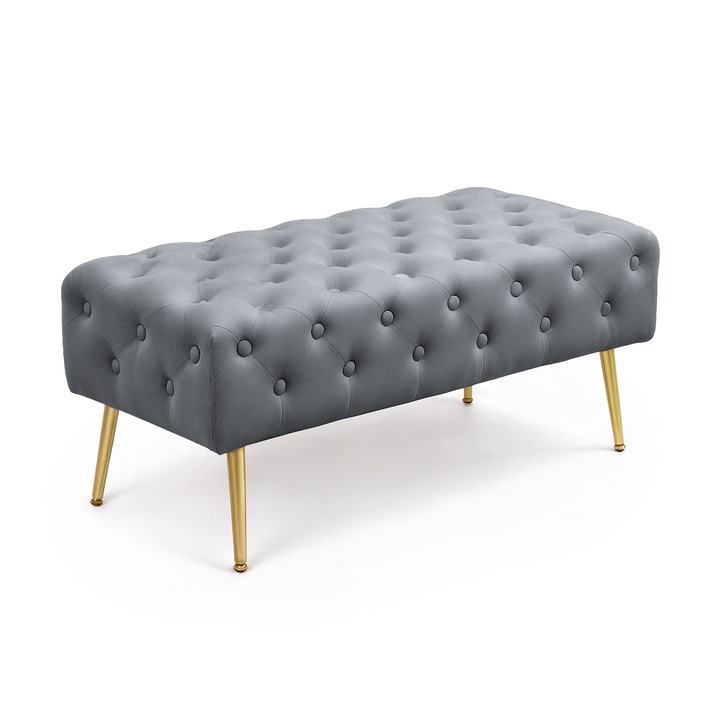 Bancheta Tapitata din Catifea Matlasata AKORD MONACO Gri Inchis 100 cm, Material Catifea, Baza Otel, Greutate Maxima Suportata 200 kg, Picioare din Metal, Ideal pentru Sufragerie, Confortabil in Utilizarea Zilnica, Design Elegant, Stil Versatil