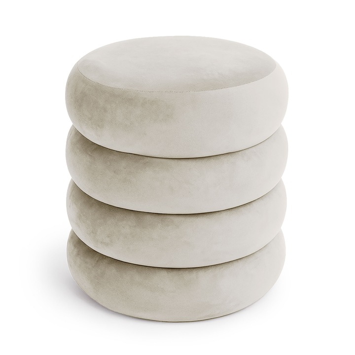Taburet cu Spatiu de Depozitare AKORD SNUGGO din Catifea Crem 42 cm, Material Catifea, Baza Baza din Lemn + MDF, Greutate Maxima Suportata 100 kg, cu Spatiu de Depozitare, Design Modern, Functional si Estetic, Utilizare Versatila