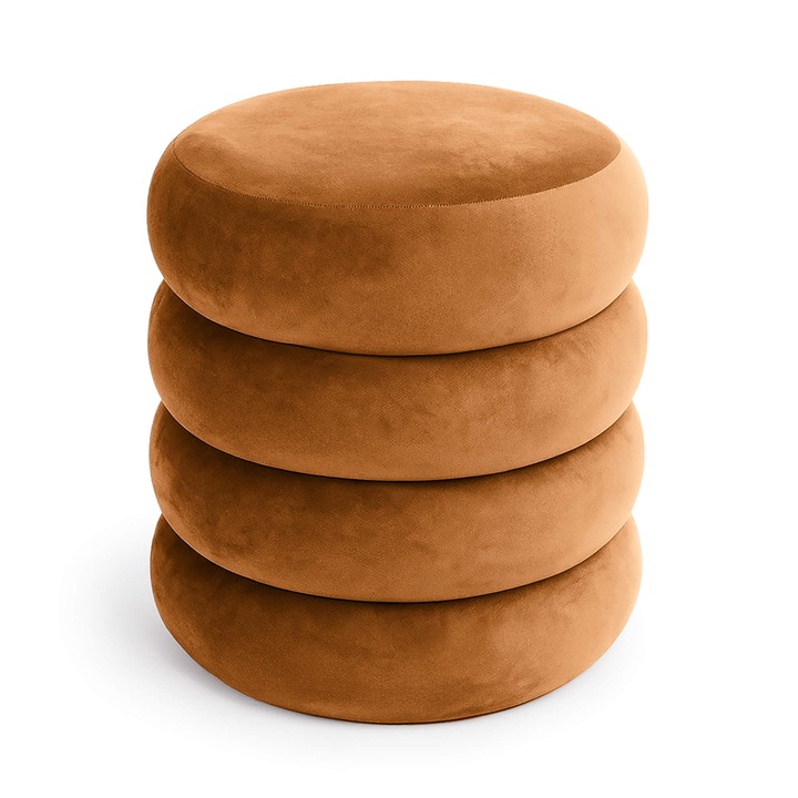 Taburet Cilindric cu Depozitare din Catifea AKORD SNUGGO Rugina 42 cm, Material Catifea, Baza Baza din Lemn + MDF, Greutate Maxima Suportata 100 kg, cu Spatiu de Depozitare, Design Modern, Functional si Estetic, Utilizare Versatila