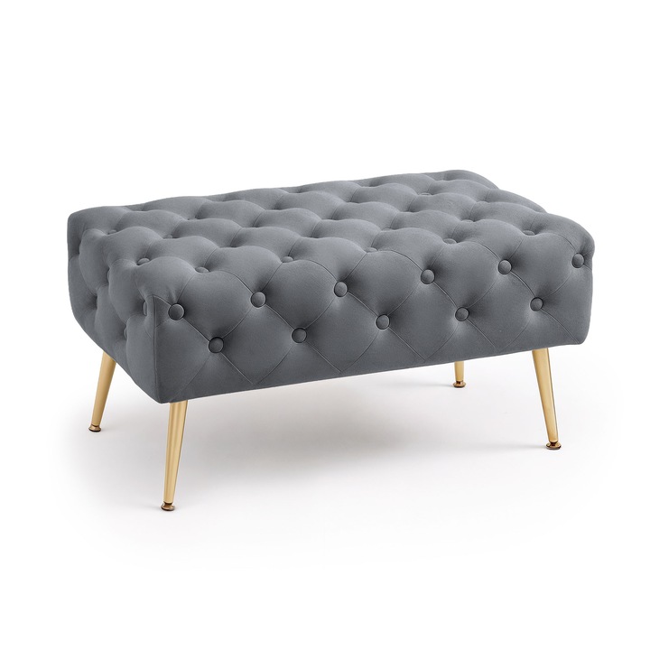 Bancheta Tapitata din Catifea Matlasata AKORD MADRID Gri Inchis cu Picioare Aurii 80 cm, Material Catifea, Baza Otel, Greutate Maxima Suportata 200 kg, Picioare din Metal, Ideal pentru Sufragerie, Confortabil in Utilizarea Zilnica, Design Elegant