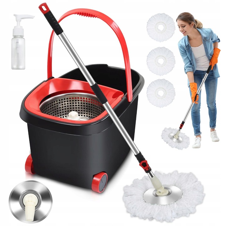 Mop Rotativ cu Galeata si Maner Lung pentru Curatenie