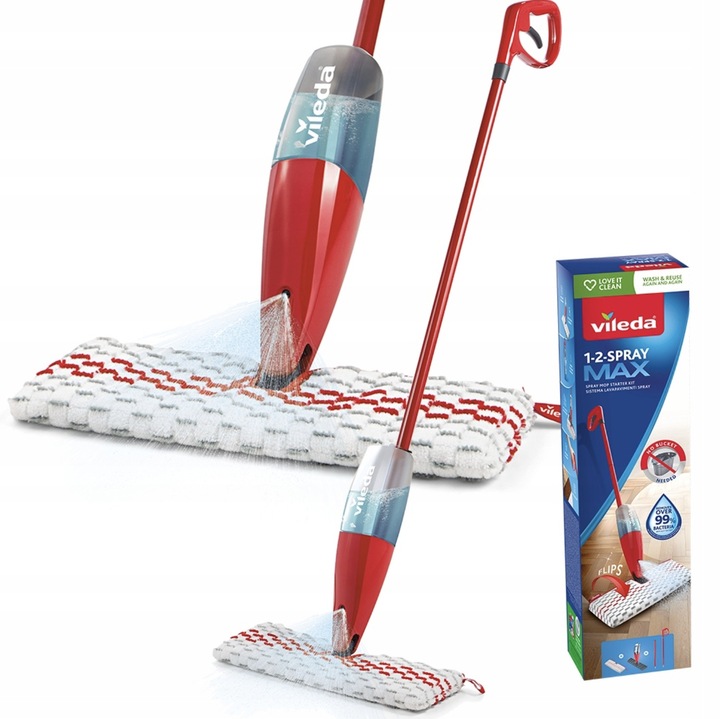 Mop Vileda 1-2 Spray Max cu pulverizator, 750ml, 40cm, Rosu