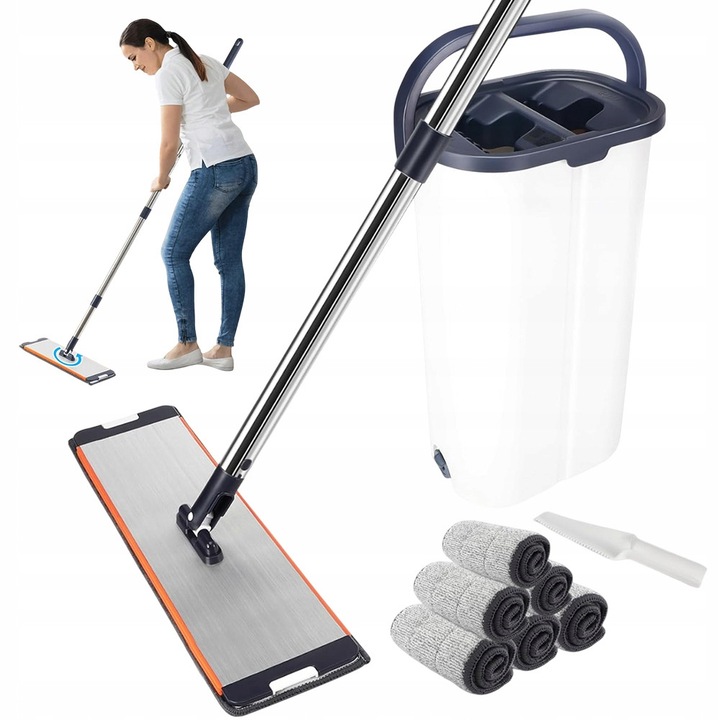 Set Mop Plat cu Galeata, 40cm, 6 Rezerve, Coada 132cm