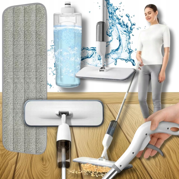 Mop plat cu pulverizator si laveta microfibra, 125 cm