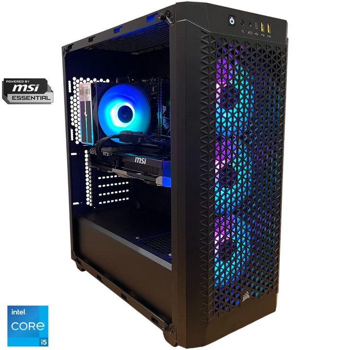 Sistem Desktop PC Gaming Serioux Powered by MSI cu procesor Intel® Core™ i5-14600KF până la 5.3 GHz, 32GB DDR4, 1TB SSD, MSI GeForce RTX™ 5070 12GB VENTUS 3X OC, No OS, Negru