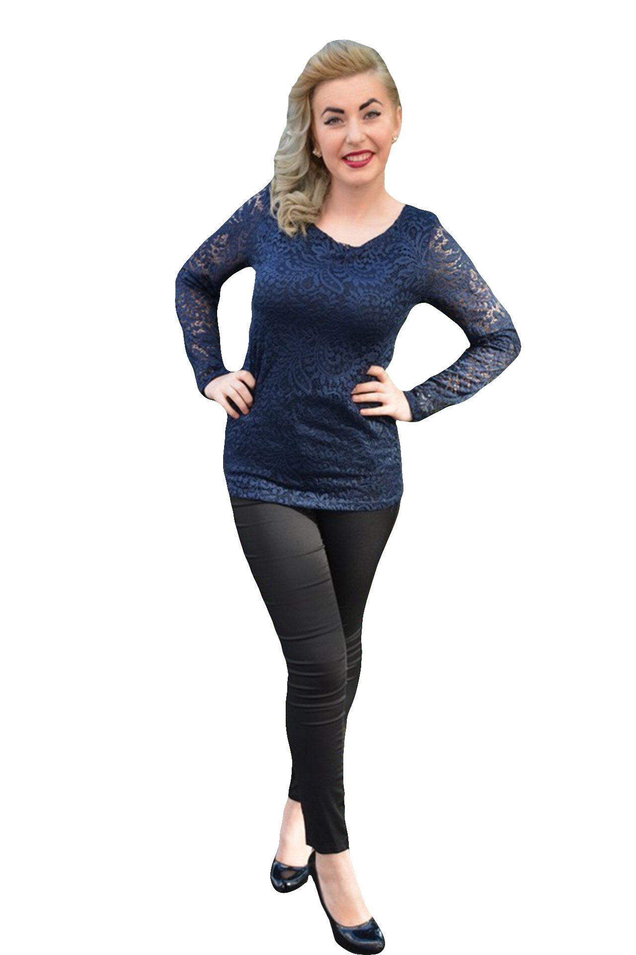 Bluza din dantela, D&J Exclusive, Albastru marin