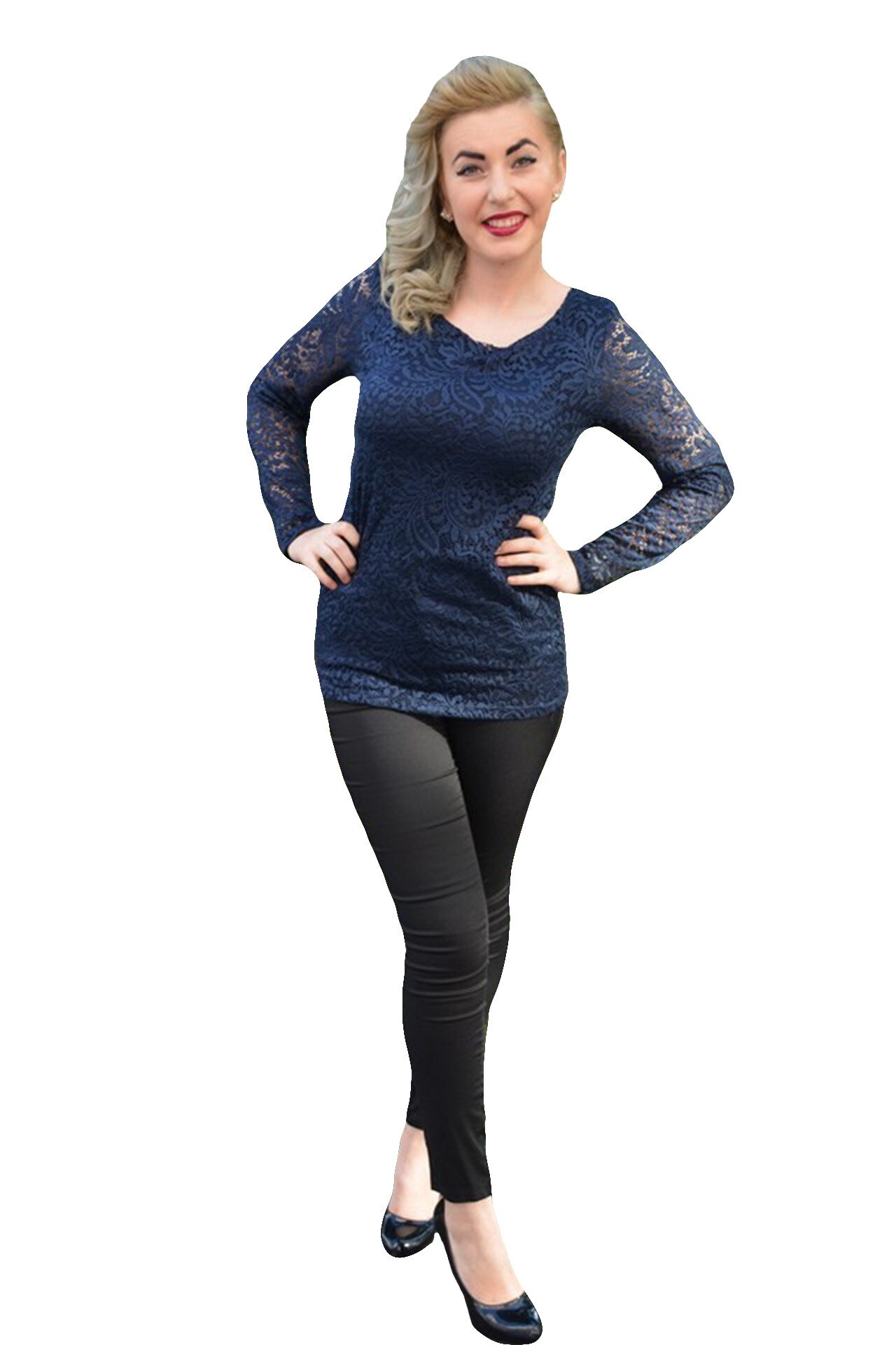 Bluza din dantela, D&J Exclusive, Bleumarin