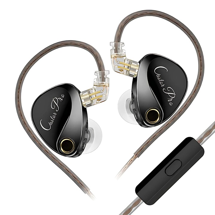 Casti KZ Castor PRO, In Ear 2DD, dinamice reglabila pe 4 nivele, Xtra Bass, HiFi, Monitor, Cablu jack cu Microfon, anulare zgomot, Negru