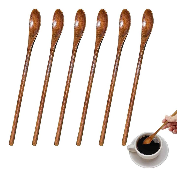 Set 6 linguri lemn natural 18cm pentru miere cafea ceai