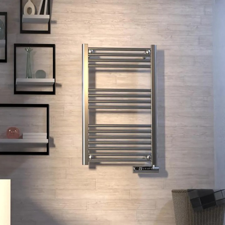 Calorifer/radiator electric pentru baie Cecotec, Ready Warm 9100 Smart Towel, 15 elementi, protectie IP24, 3 moduri de functionare Comfort/ECO/Open Window, temperatura reglabila 10°C- 35°C, timer 9h, programator saptamanal, protectie supraincalzire, inox