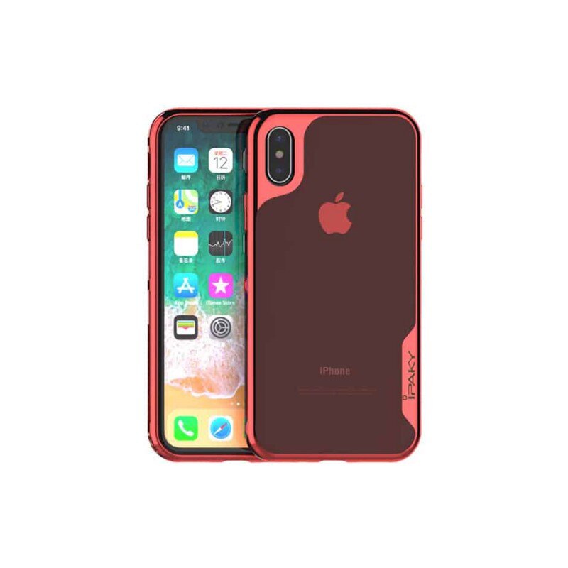 Husa Spate Ipaky Hybrid Top iPhone X, iPhone 10, Rosu Transparent