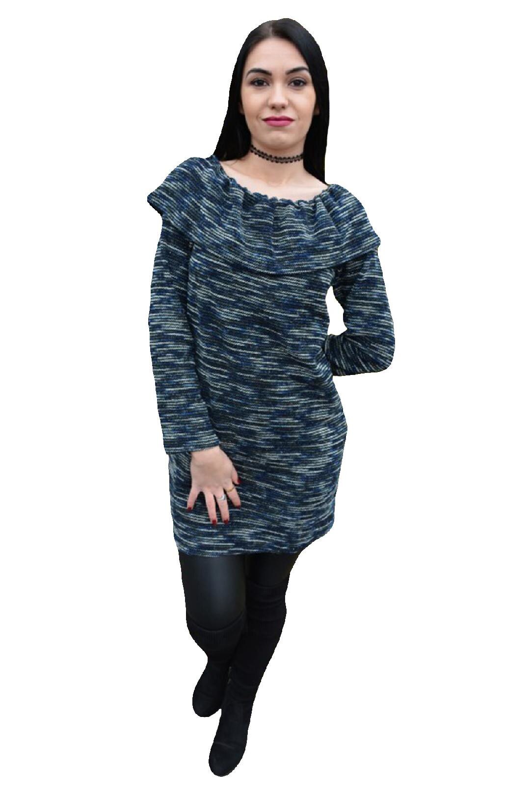 Bluza tinereasca, lunga, cu decolteu drept, D&J Exclusive, Bleumarin
