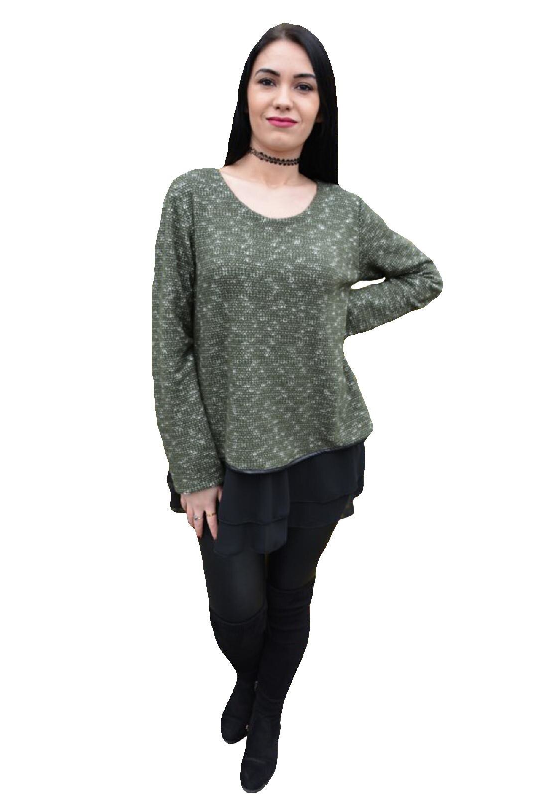 Bluza moderna cu aspect tricotat,masura mare,D&J Exclusive, Verde inchis