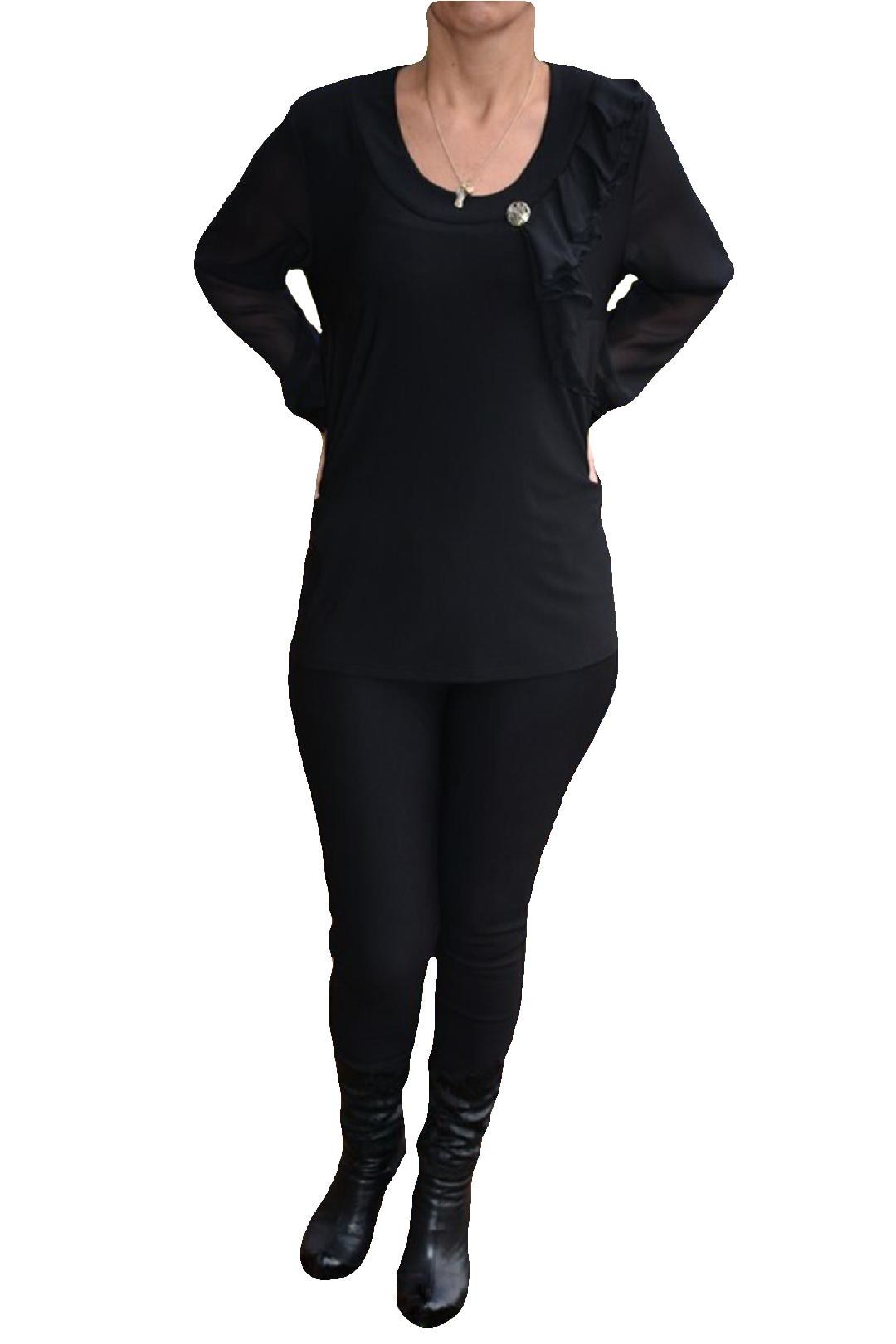 Bluza cu croiala lejera, maneca lunga, masura mare,D&J Exclusive, Negru