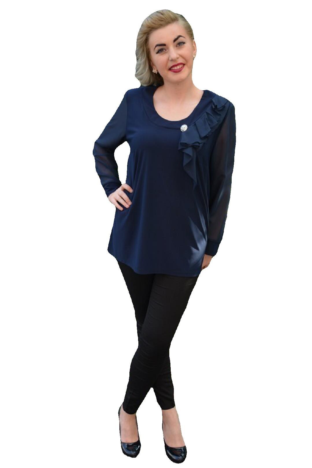 Bluza cu croiala lejera, maneca lunga, masura mare,D&J Exclusive, Albastru marin