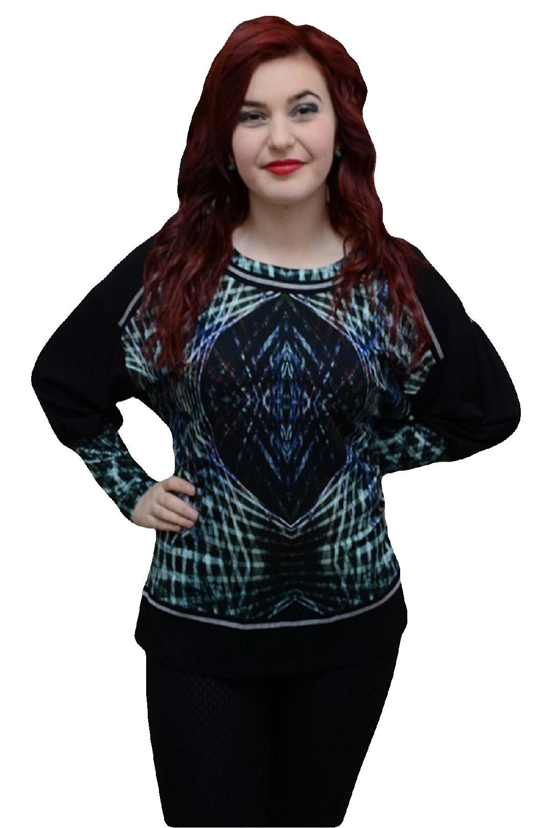 Bluza tinereasca, design modern, D&J Exclusive, Negru/Turcoaz