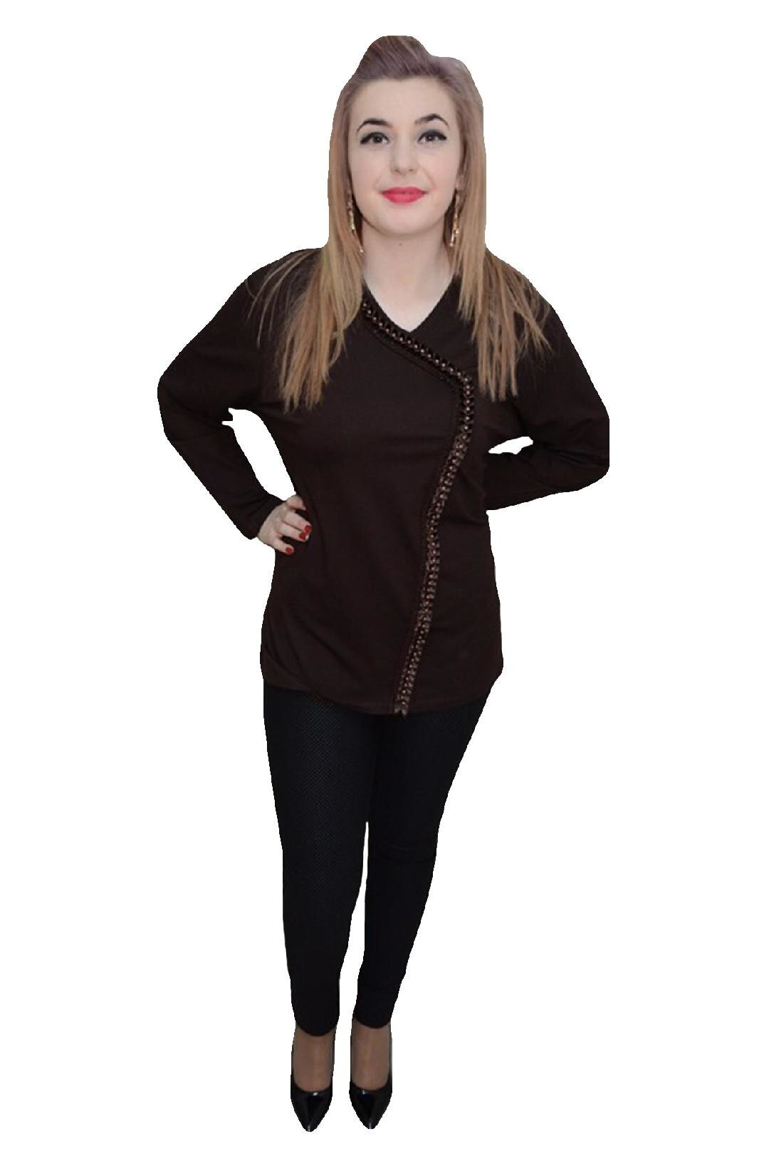 Bluza eleganta si rafinata, insertii de strasuri,masura mare,D&J Exclusive, Maro