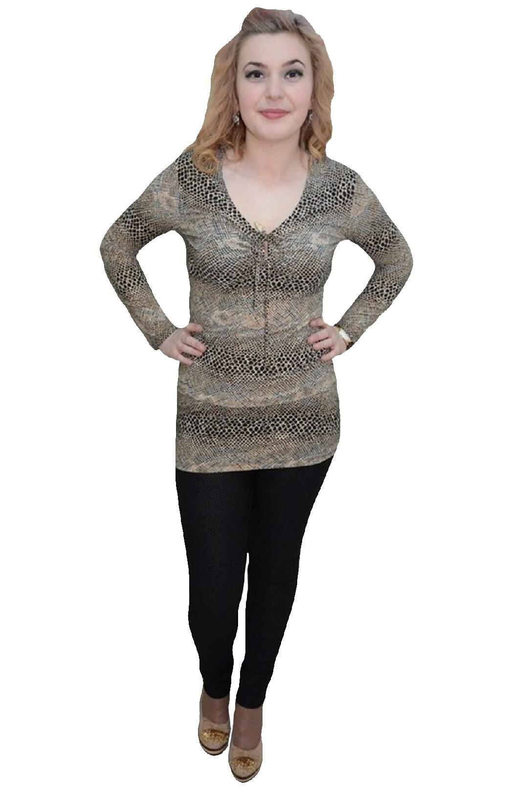 Bluza tinereasca,model lung,cambrat,animal-print,D&J Exclusive, Maro